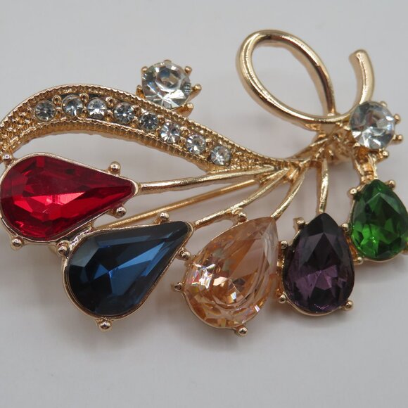 Multi Color Rhinestone Gold Tone Brooch - Picture 4 of 6